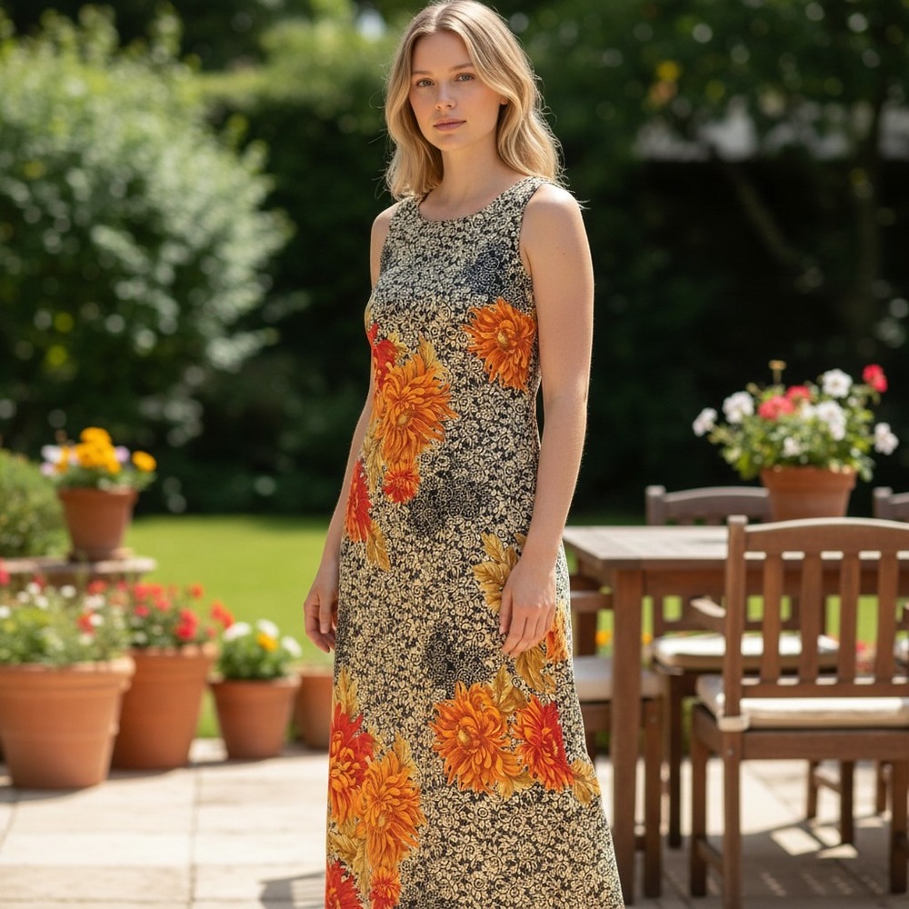 Virgo Petite Womens Floral Sleeveless Maxi Dress Orange Red Black Size 6P
